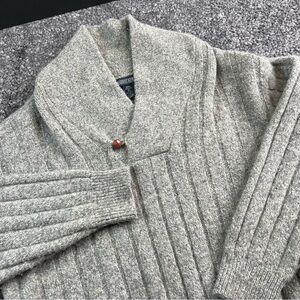 Lands' End Men's XL Wool Blend Ribbed Shawl Collar Fisherman Cardigan Sweater